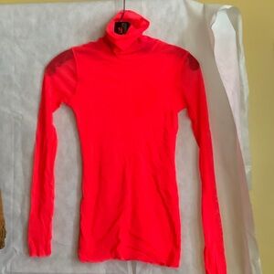 Neon orange Turtleneck Long Sleeve  tulle Top.